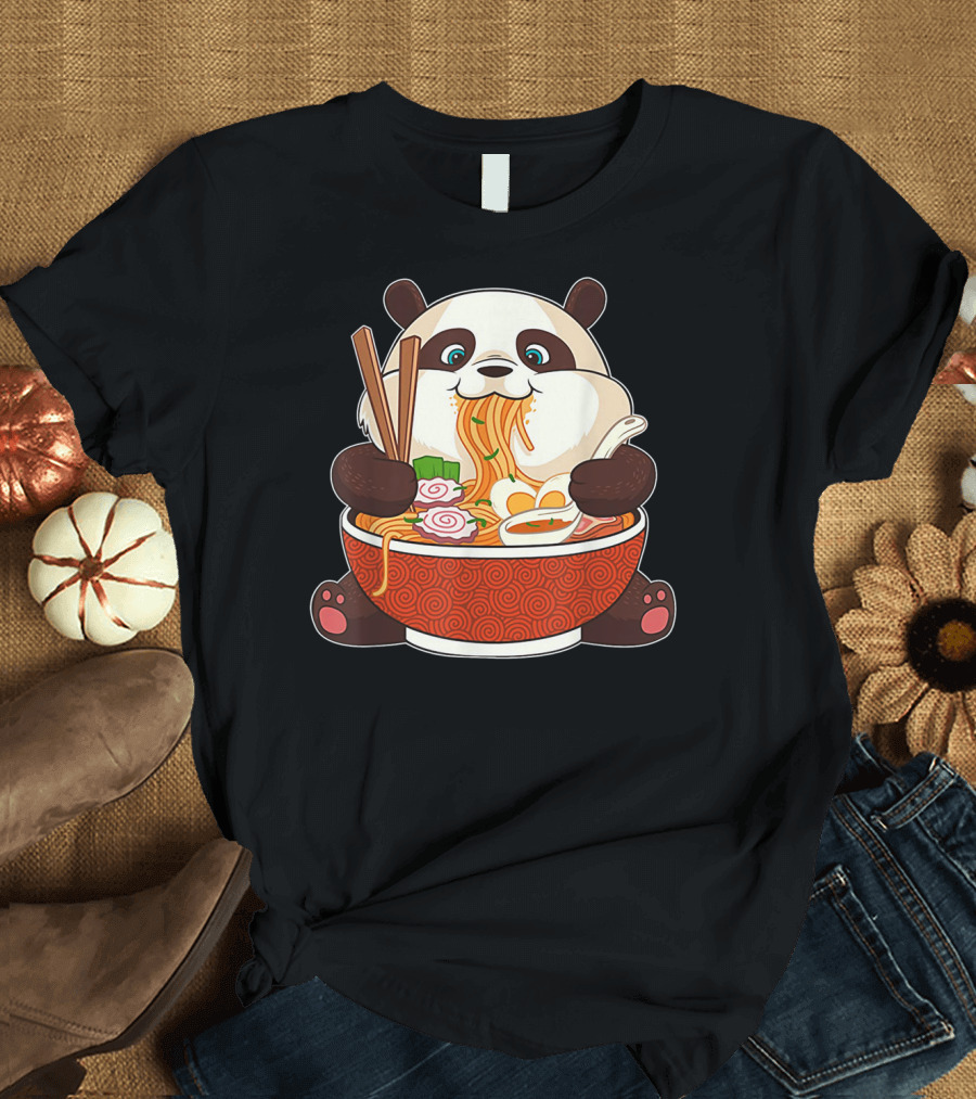 Cute Panda Bear Enjoying Japanese Ramen Noodles T-Shirt