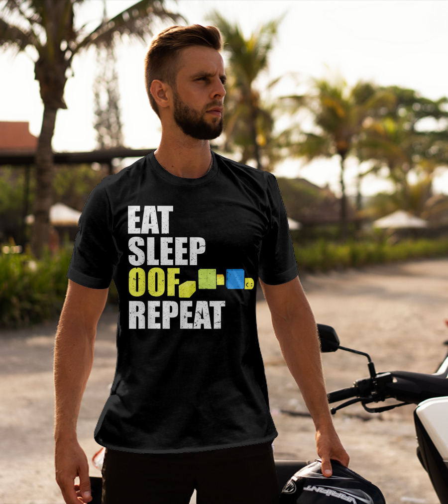 Eat Sleep Oof Repeat Gamers Blocky Character Banner T-Shirt