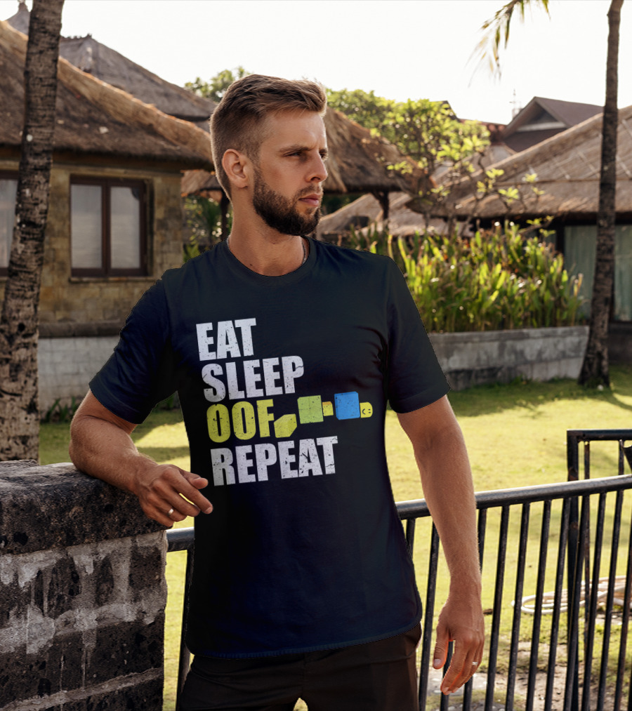 Eat Sleep Oof Repeat Gamers Blocky Character Banner T-Shirt