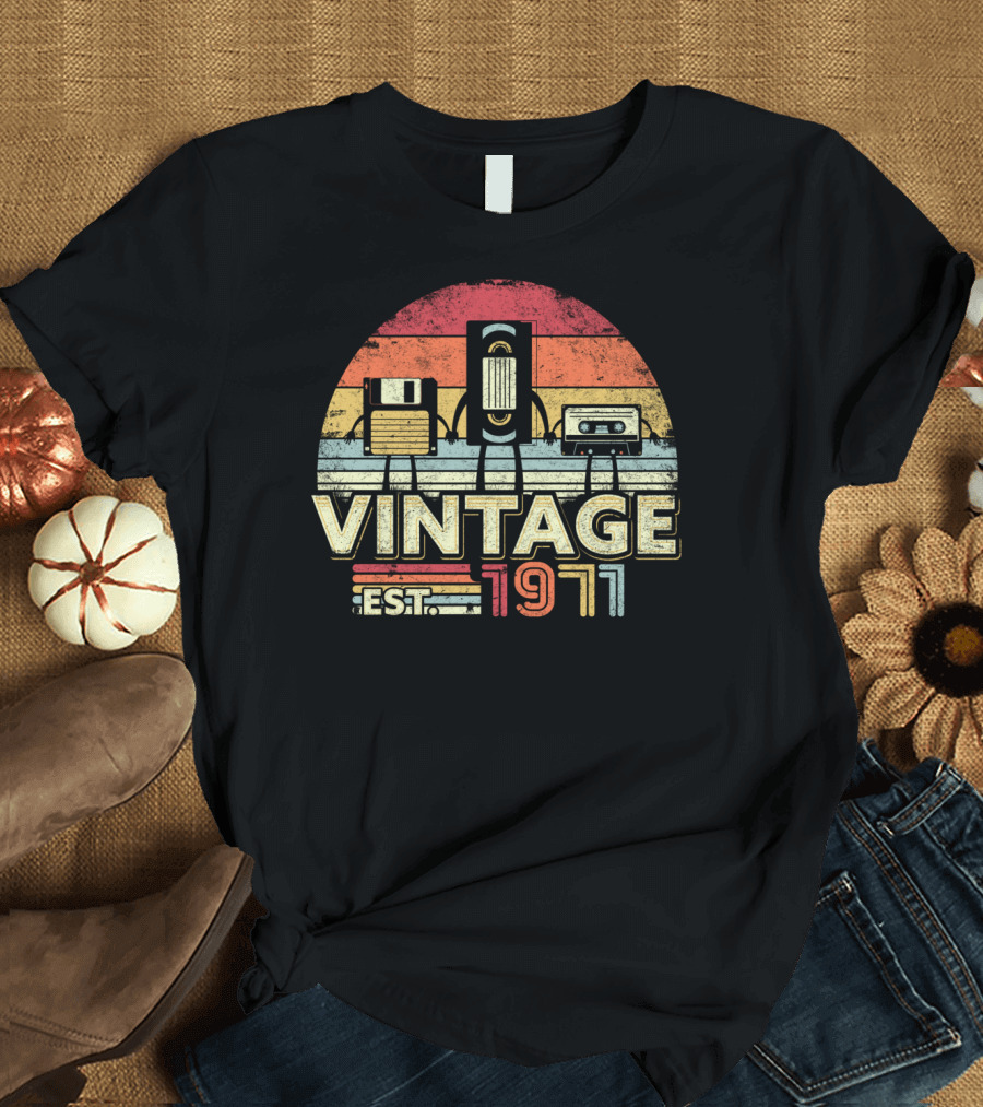 Vintage 1971 Est. Cassette Floppy Disk T-Shirt