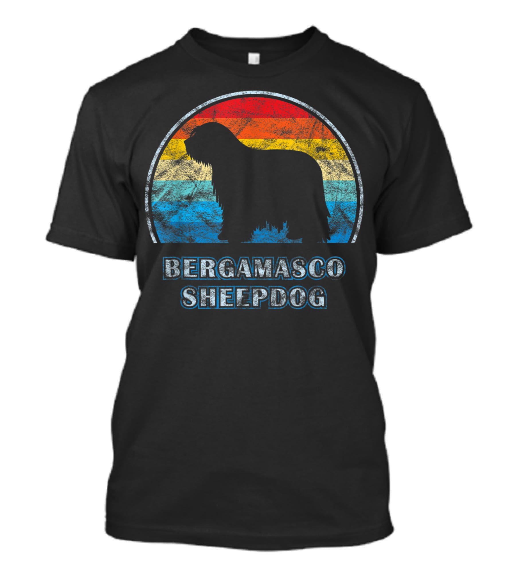 Bergamasco Sheepdog Retro Silhouette Vintage Stripes T-Shirt