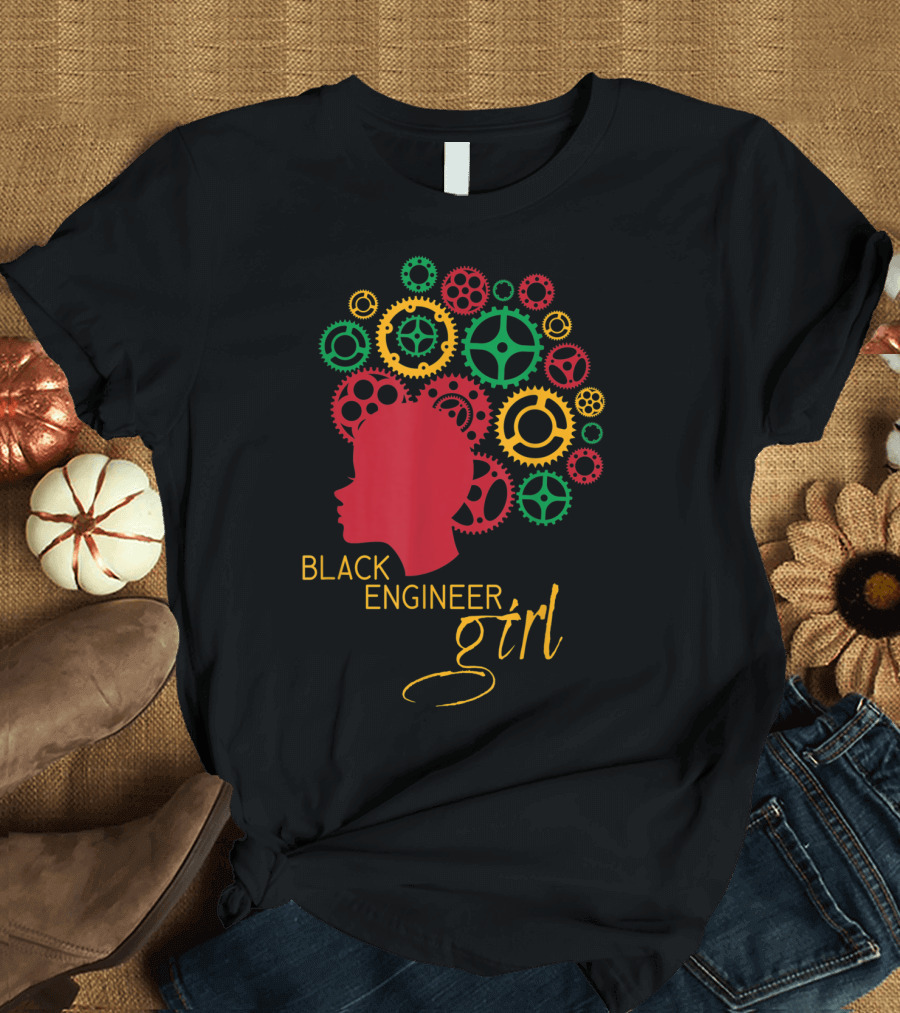 Black Engineer Girl Afro Gears T-Shirt