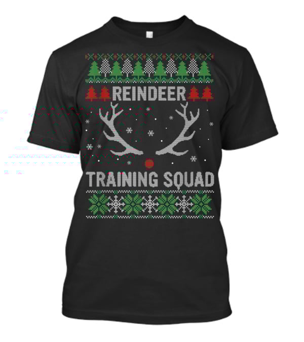 Christmas Reindeer Training Squad Ugly Sweater Antlers Snowflakes Trees T-Shirt