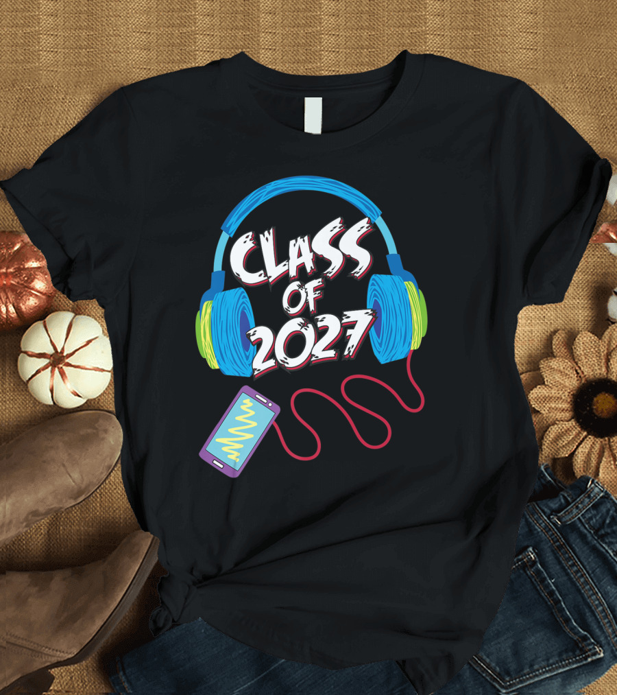 Class Of 2027 Headphones Smartphone 5th Grade Boy Girl T-Shirt
