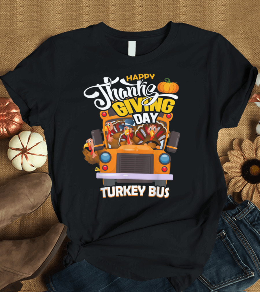 Happy Thanksgiving Day Turkey Bus T-Shirt