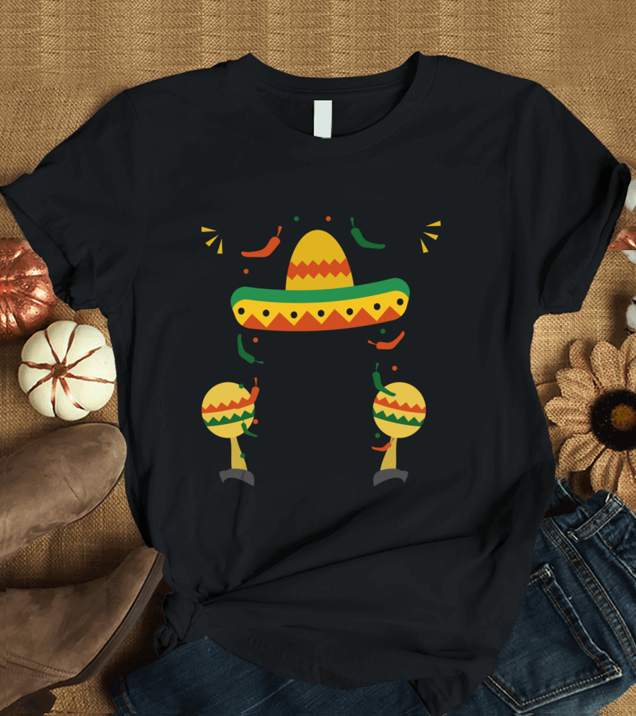Funny Llama Let's Fiesta Sombrero and Maracas Party T-Shirt