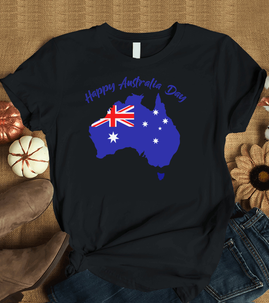 Happy Australia Day Map with Australian Flag and Stars T-Shirt