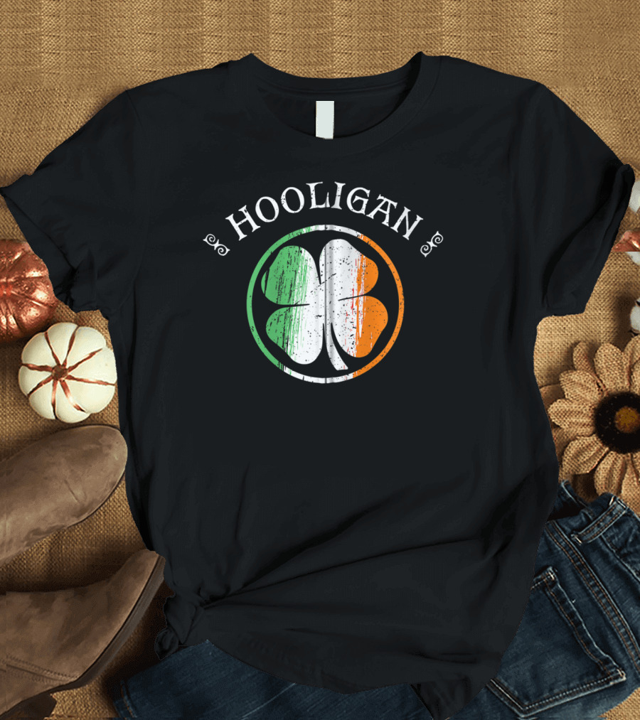 Hooligan Irish Shamrock Flag St Patrick's Day Clover Emblem T-Shirt