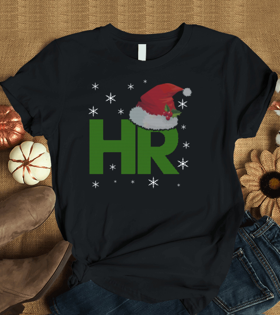 HR Santa Hat Human Resources Festive Christmas Snowflakes T-Shirt