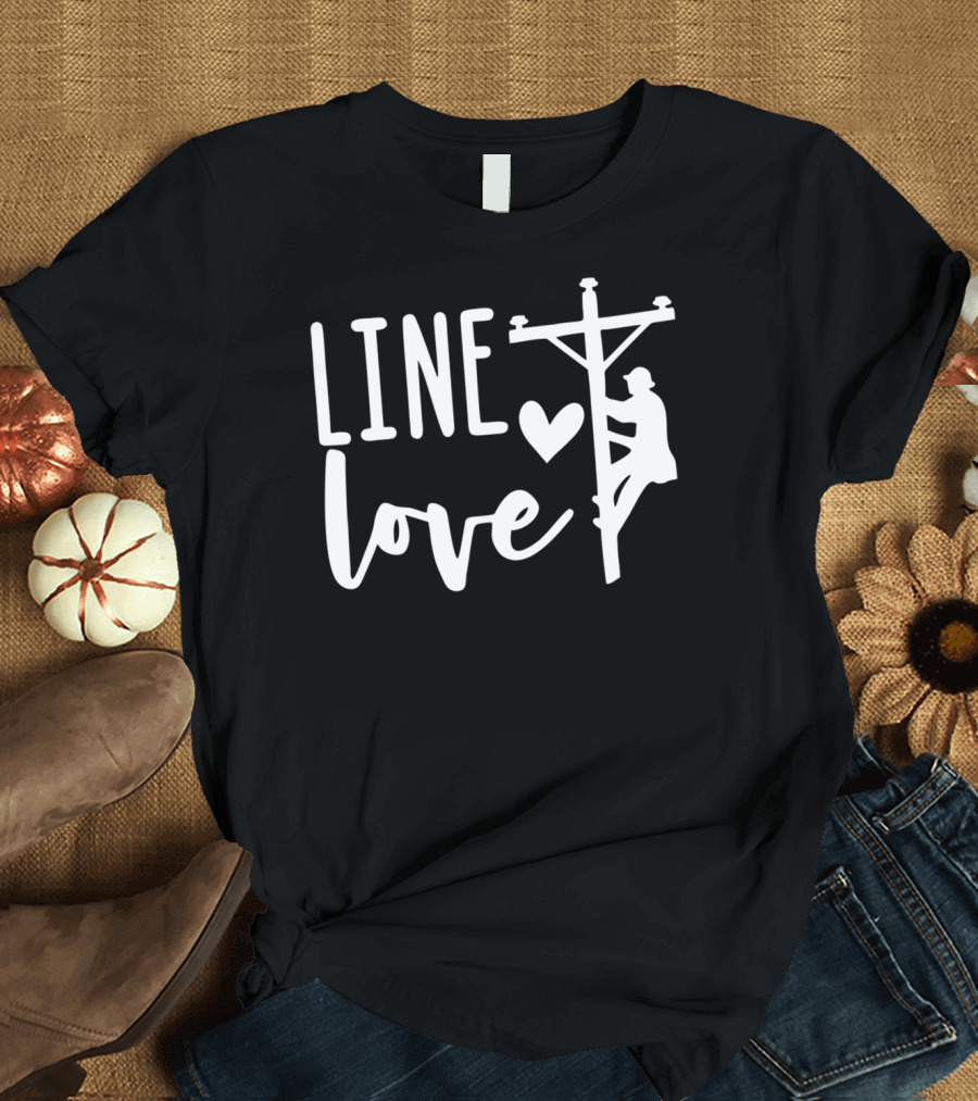 Line Love Lineman and Line Wife Climbing Silhouette with Heart T-Shirt