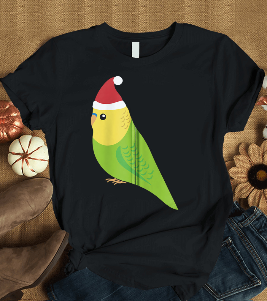 Parakeet Christmas Cute Budgie Bird Santa Hat T-Shirt