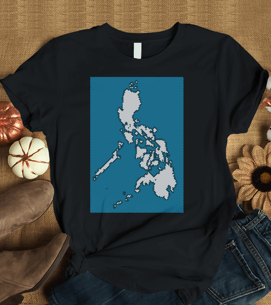 Philippines Map Halftone Blue Background T-Shirt