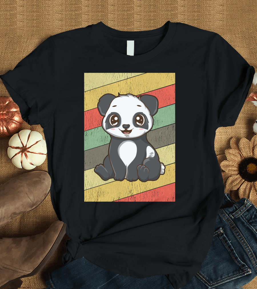 Retro Kawaii Panda Bear Vintage Stripe T-Shirt