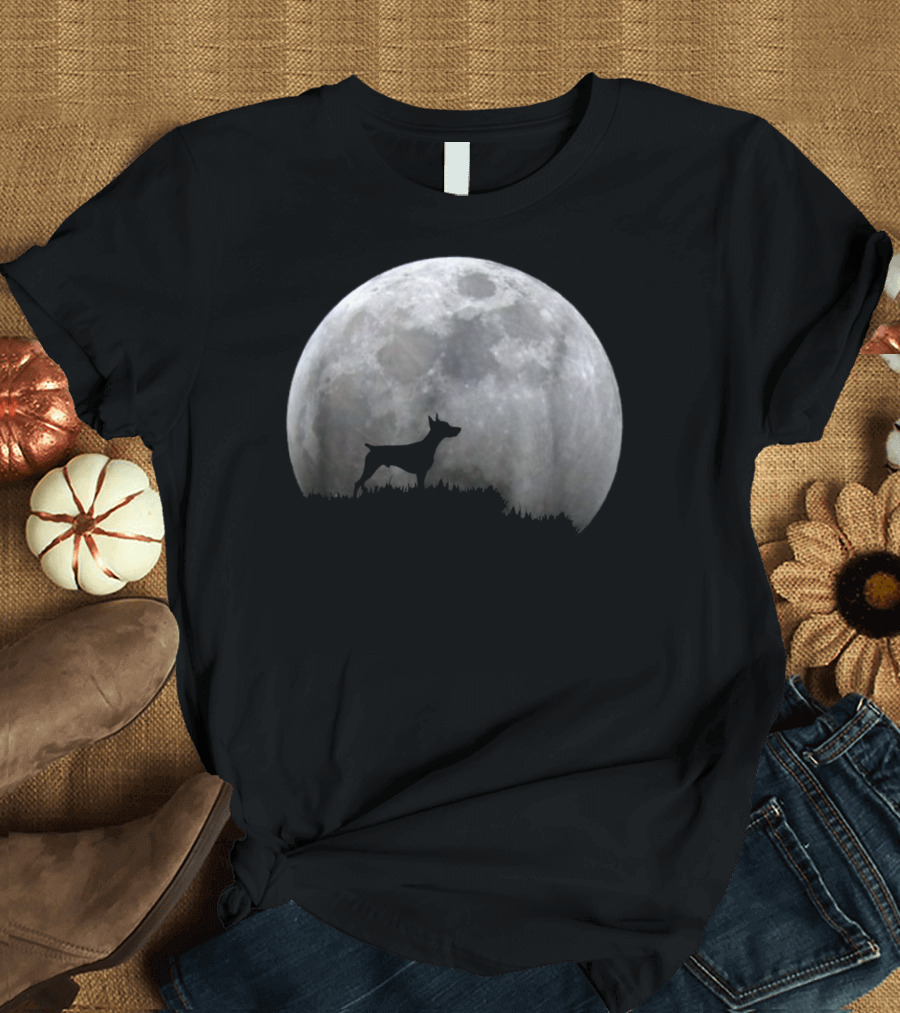 Doberman Pinscher Silhouette Against Full Moon T-Shirt