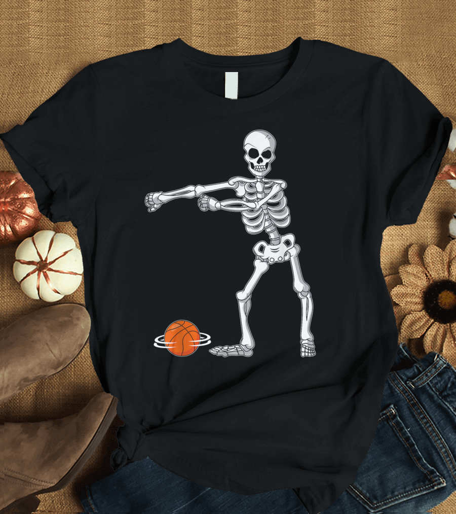 Flossing Skeleton Basketball Dance Funny Halloween T-Shirt