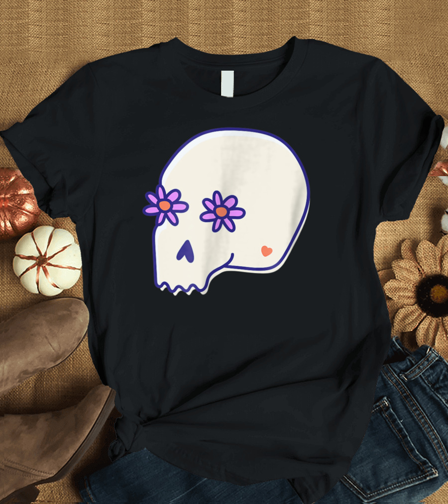 Halloween Flower Skull with Sugar Heart and Spooky T-Shirt