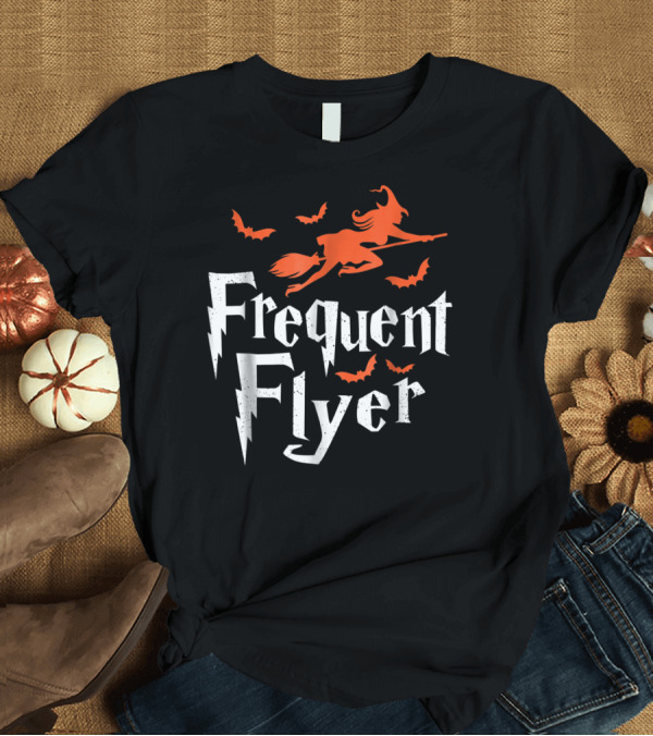 T-Shirt: Frequent Flyer Halloween Witch with Bats T-Shirt Frequent Flyer Halloween Witch with Bats T-Shirt
