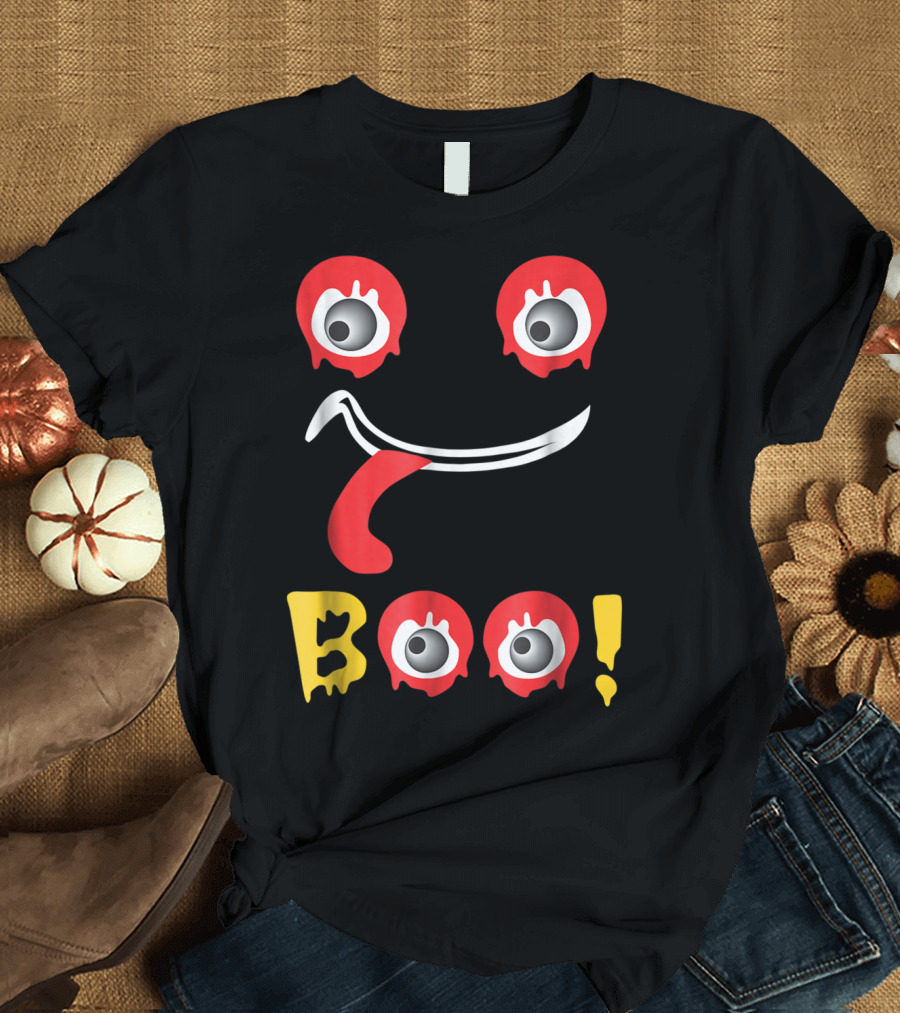 Boo Halloween Funny Dripping Eyes and Tongue Face T-Shirt
