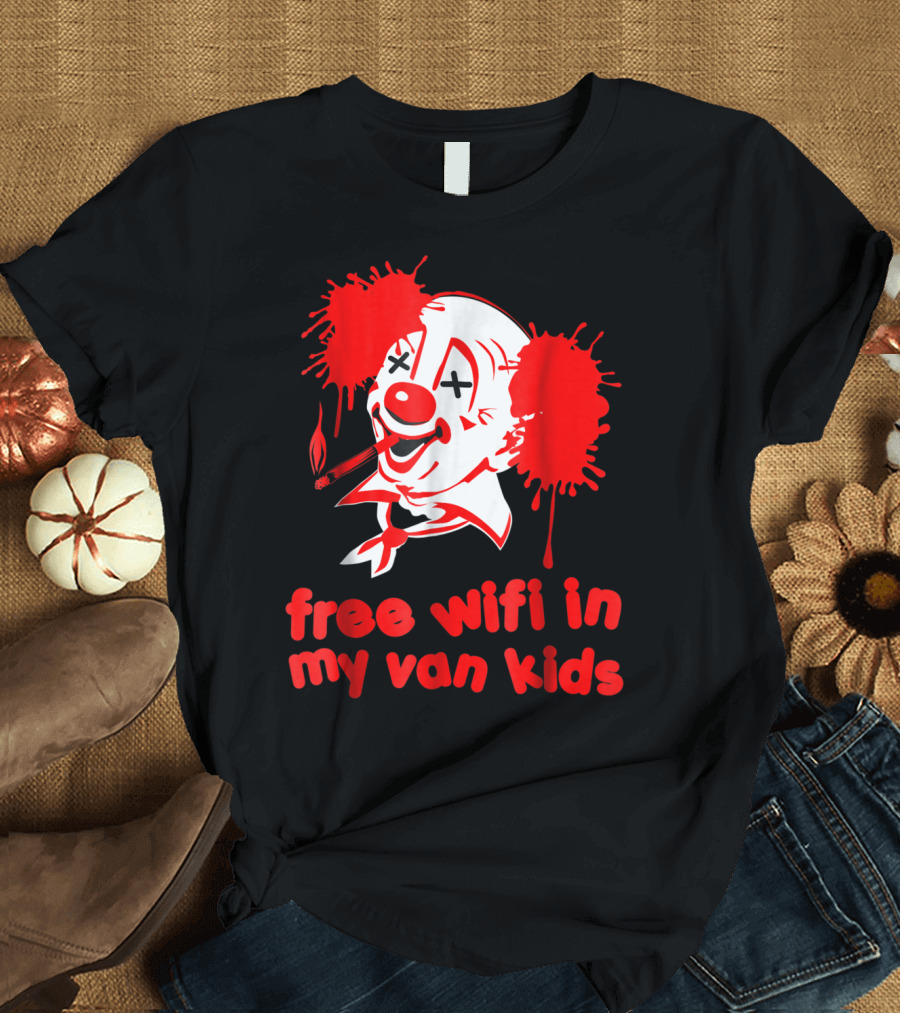Free WiFi in My Van Kids Funny Evil Clown Halloween Creepy T-Shirt