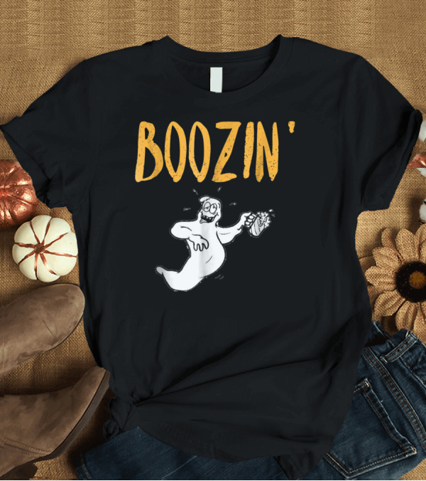 T-Shirt: Boozin' Ghost Wine Drinking Funny Halloween T-Shirt Boozin' Ghost Wine Drinking Funny Halloween T-Shirt