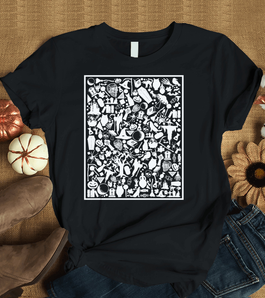Halloween Scary Silhouettes Black and White Collage T-Shirt