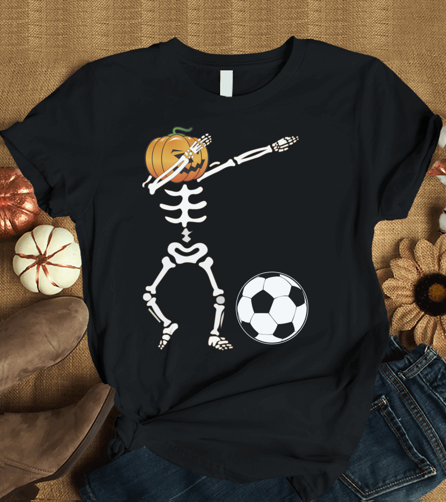 Halloween Dabbing Pumpkin Skeleton Soccer Ball T-Shirt