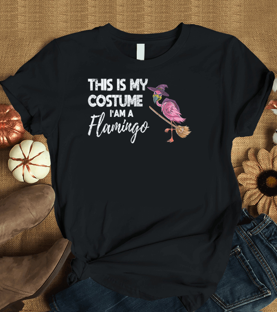 THIS IS MY COSTUME I'M A FLAMINGO HALLOWEEN WITCH BROOM FUNNY PARTY SCARY T-Shirt
