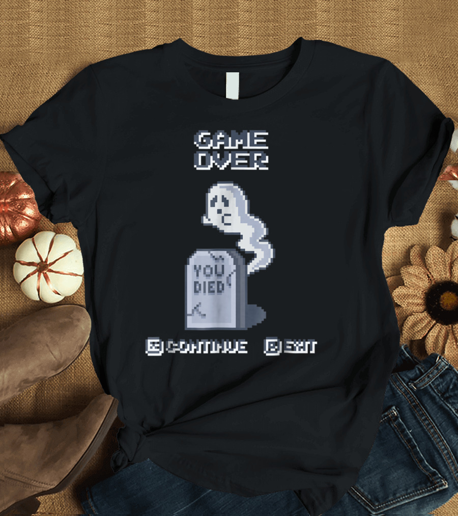 Game Over Funny Ghost Gamer You Died Halloween Pixel T-Shirt