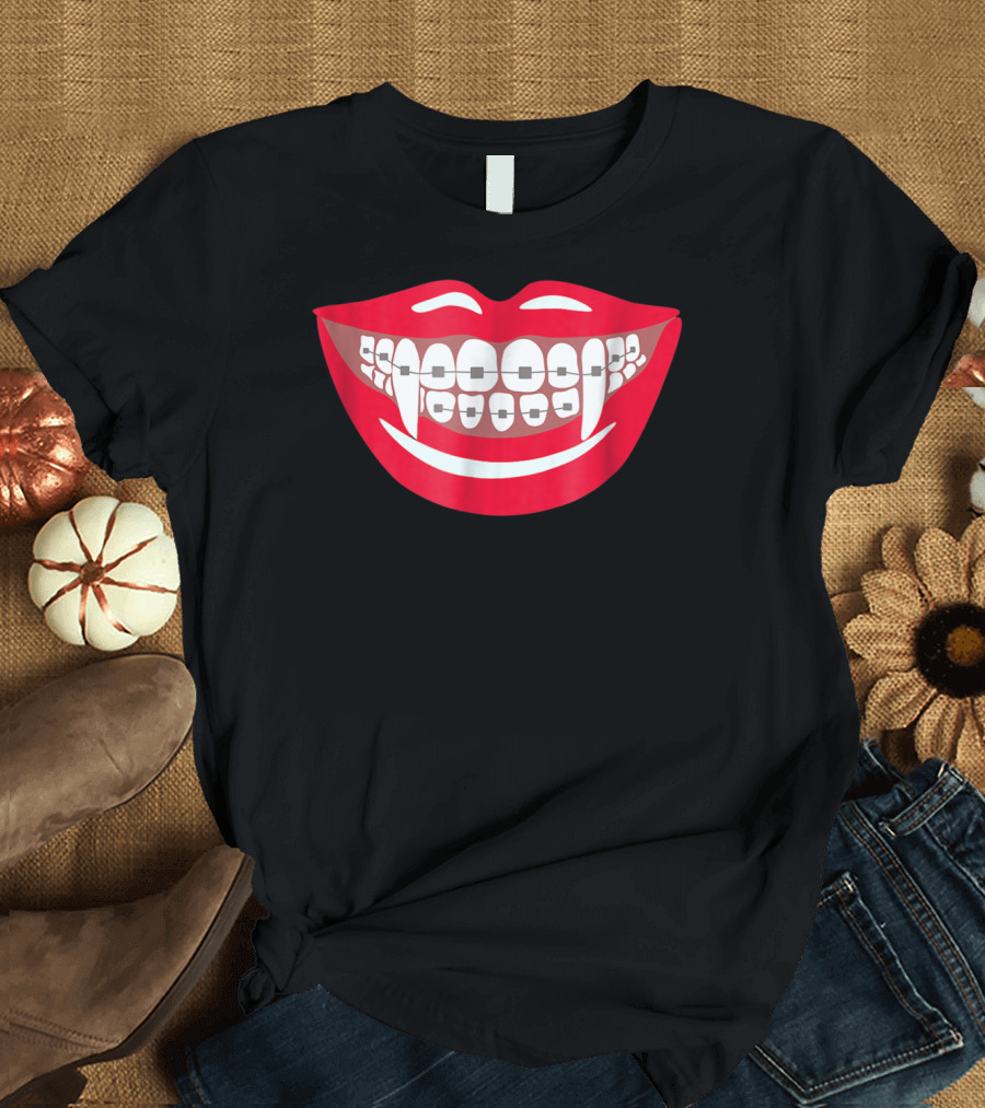 Halloween Vampire Teeth Braces Funny Orthodontist Smile T-Shirt