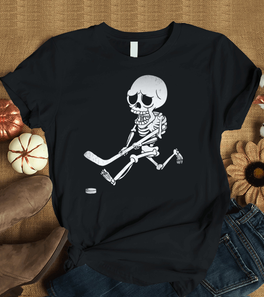 Halloween Skeleton Playing Ice Hockey T-Shirt