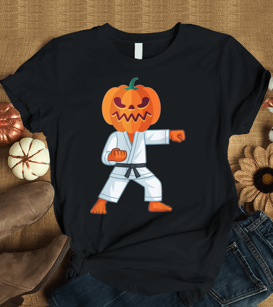 Halloween Scary Pumpkin Head Karate Fighter T-Shirt