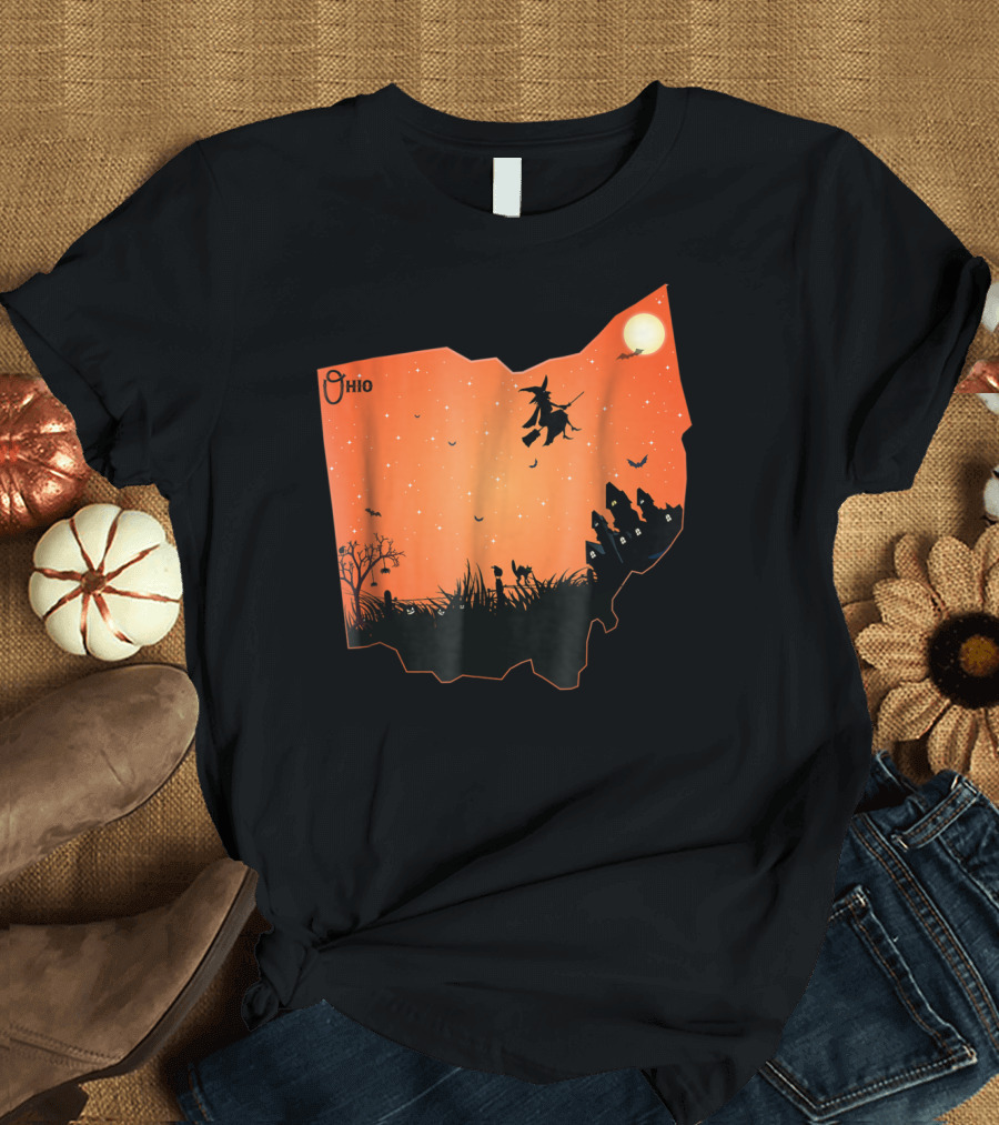 Ohio Halloween Witch Silhouette Full Moon Spooky Night Scene T-Shirt