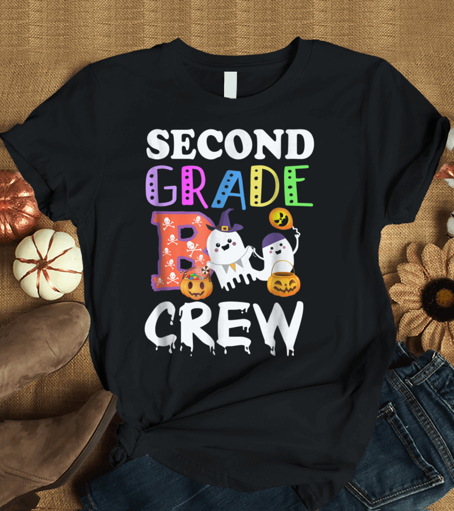 Second Grade Boo Crew Halloween Teacher Ghosts Pumpkins T-Shirt