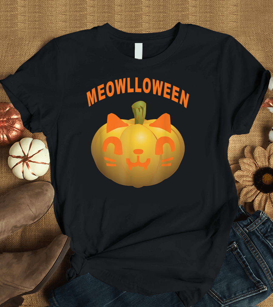 Meowlloween Halloween Cat Pumpkin Scary Spooky T-Shirt