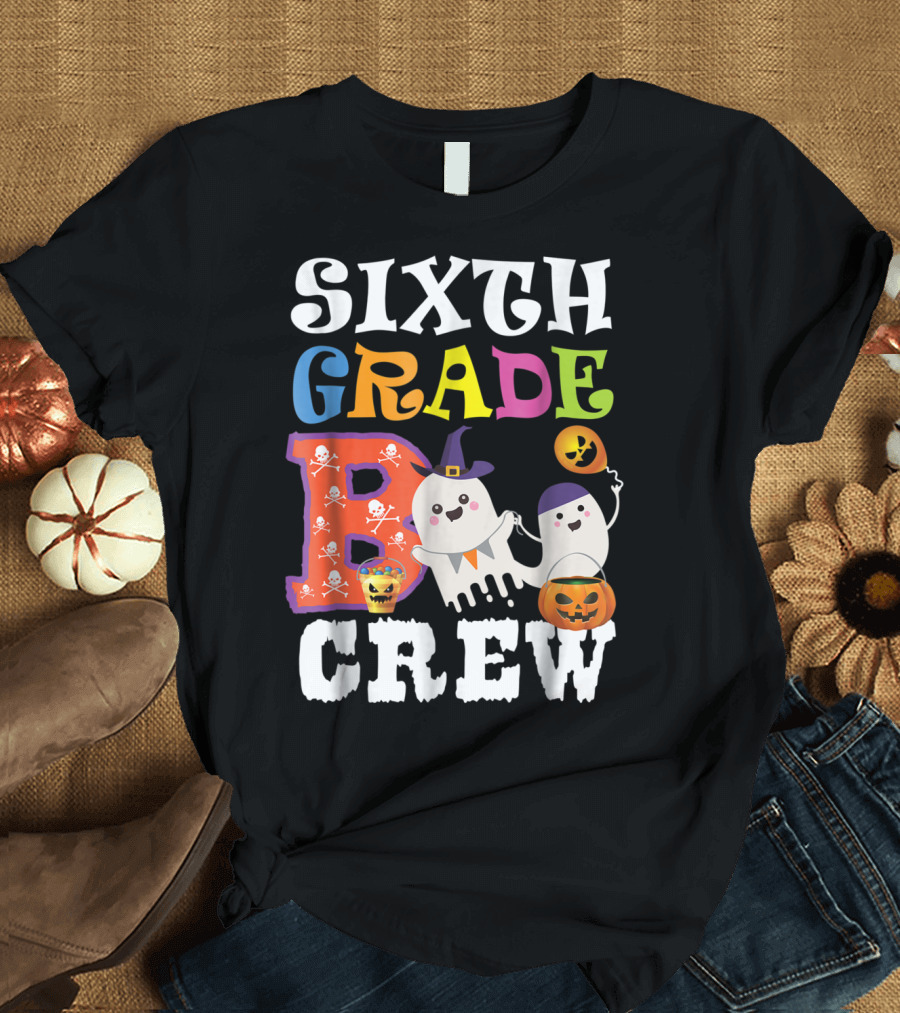 Sixth Grade Boo Crew Halloween Teacher Ghosts and Pumpkins T-Shirt