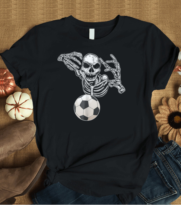 T-Shirt: Halloween Skeleton Soccer Player Skull Holding Ball T-Shirt Halloween Skeleton Soccer Player Skull Holding Ball T-Shirt