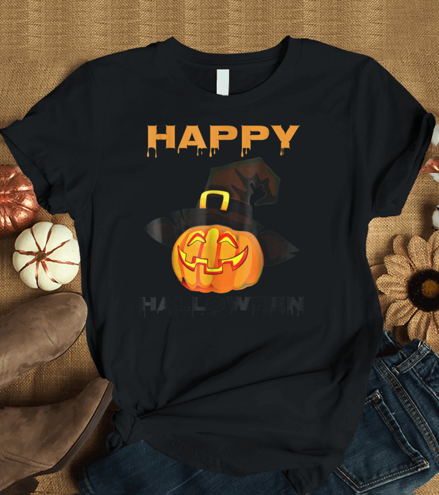 Happy Halloween Pumpkin Witch Hat T-Shirt