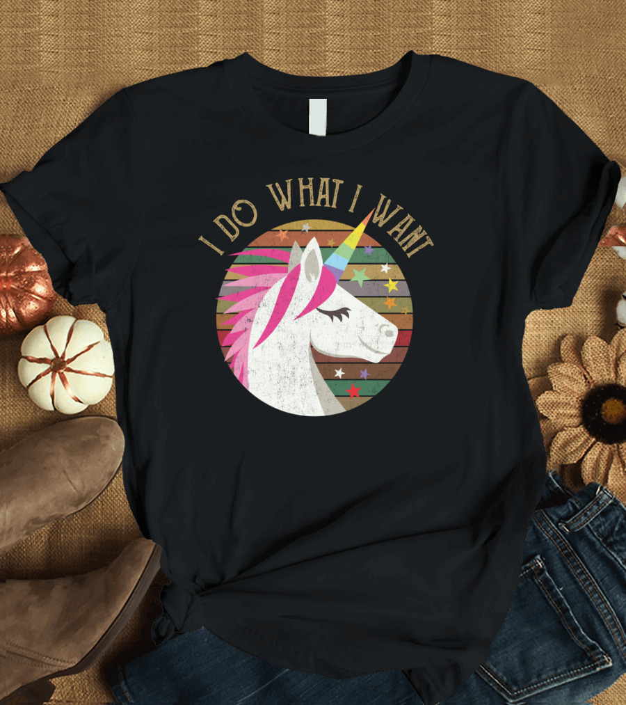 I Do What I Want Rainbow Unicorn Stars Kids T-Shirt