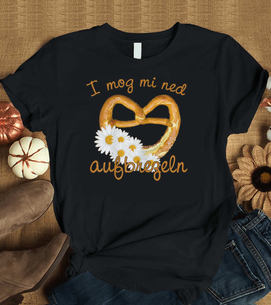 Damen Lustiges I Mog Mi Ned Aufbrezeln Wiesn Herz Brezel Blumen T-Shirt