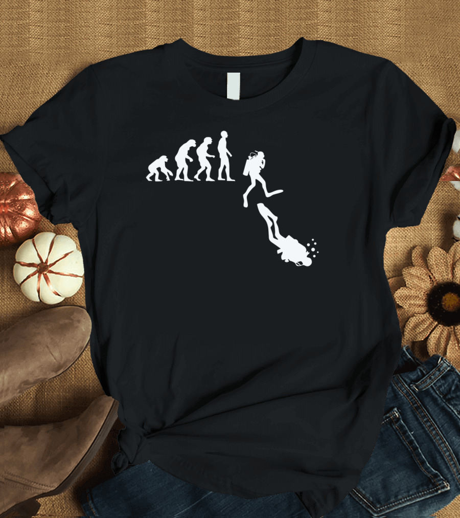 Tauchen Evolution Menschen Entwicklung Idee Scuba Diver Evolution Concept T-Shirt