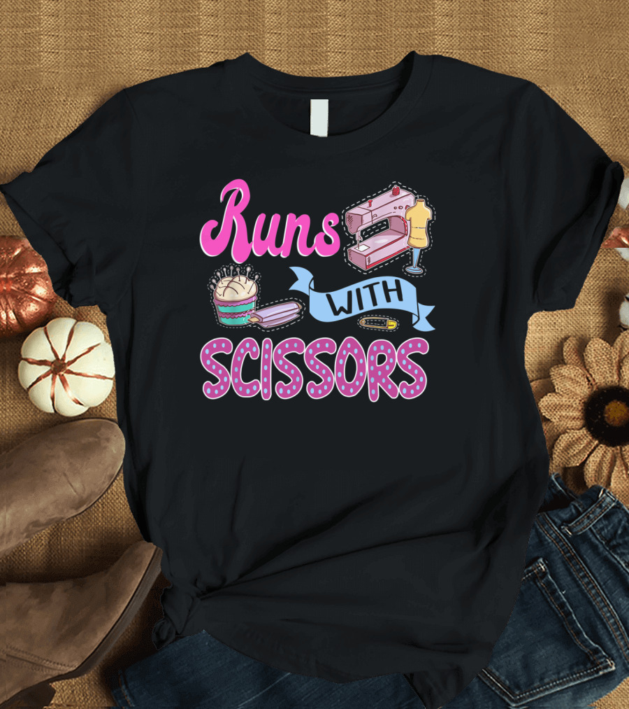 Runs With Scissors Sewing Machine and Mannequin Craft Humor T-Shirt
