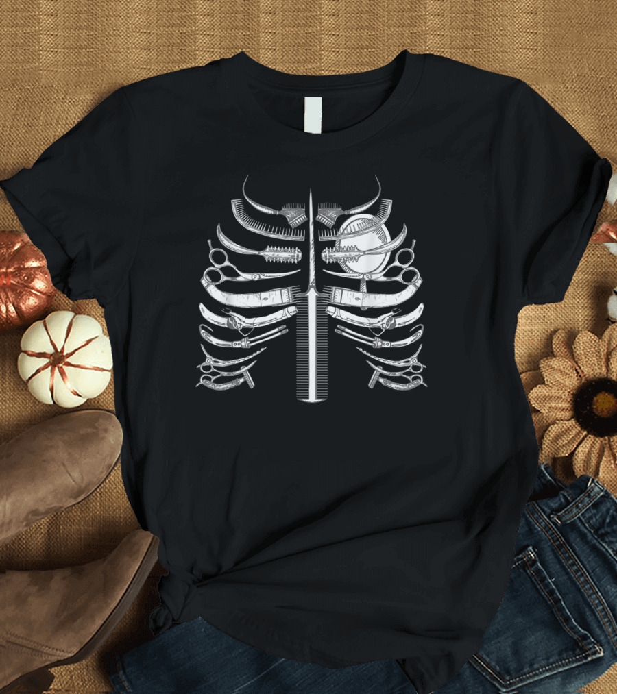 Hairdresser Skeleton Rib Cage Scissors Combs and Tools T-Shirt