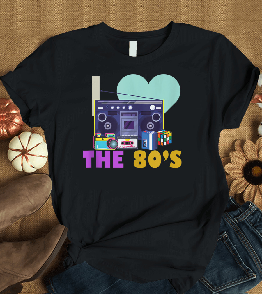 I Love The 80'S Boombox Cassette Tape Rubik's Cube Retro Party T-Shirt