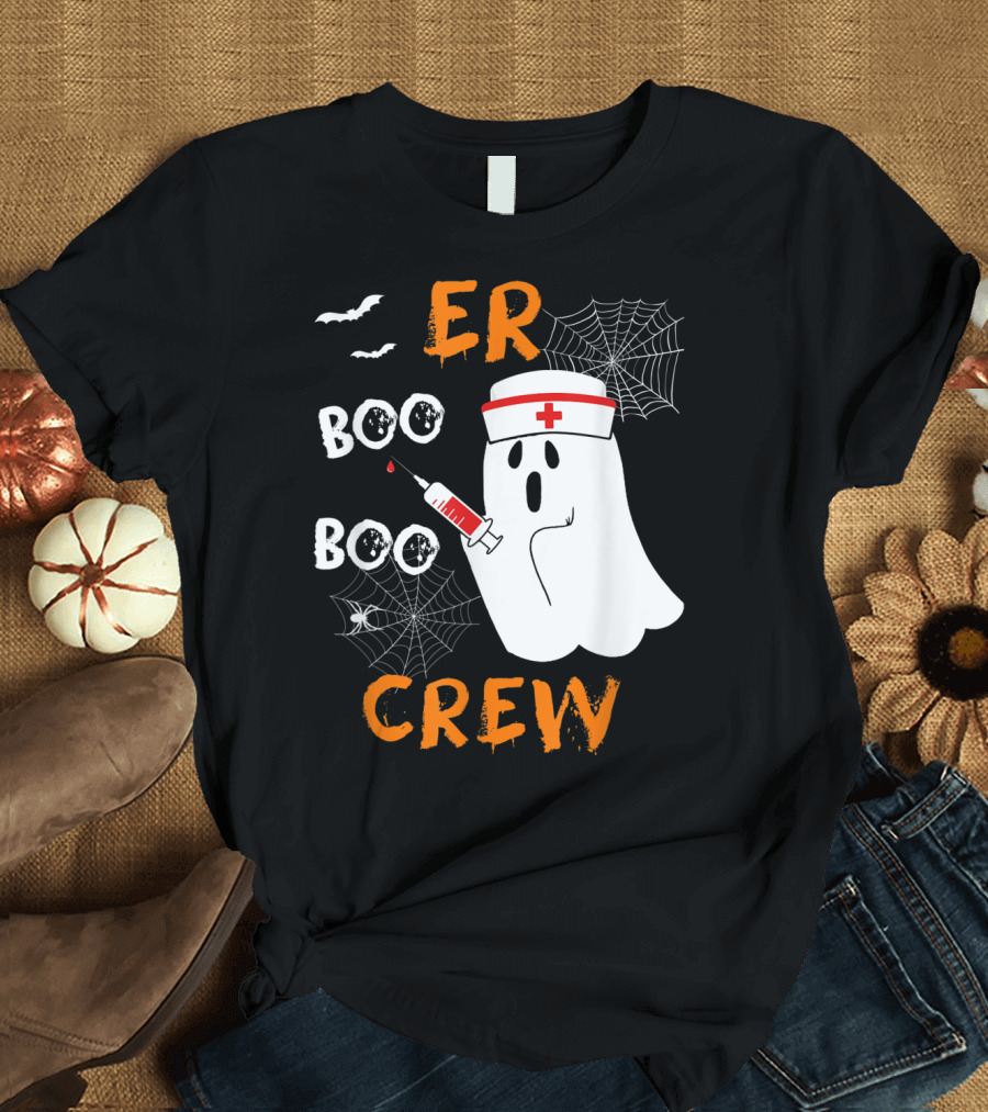 ER Nurse Boo Boo Crew Ghost with Syringe and Spiderwebs T-Shirt