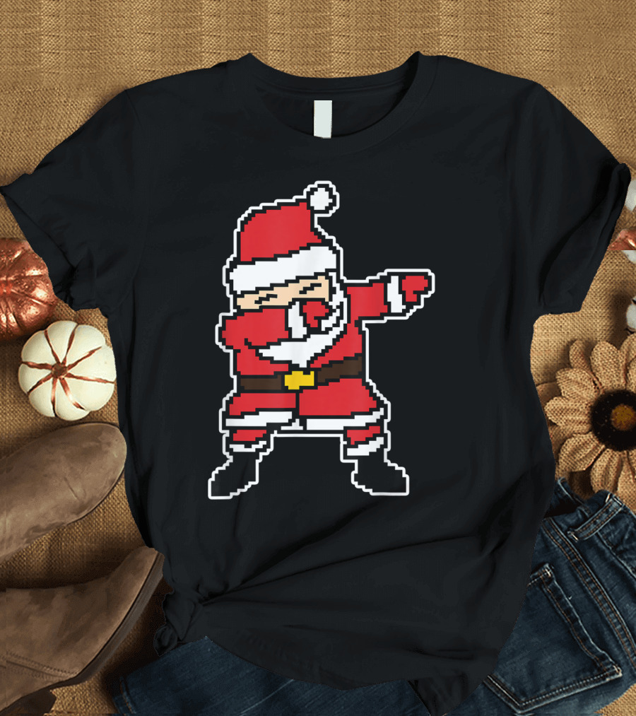 Funny Fat Dabbing Santa Pixel Art Style Christmas T-Shirt