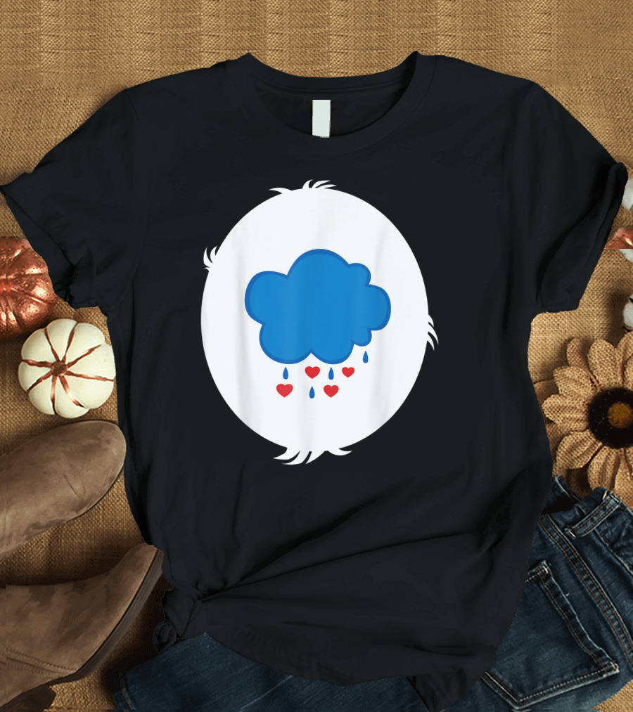 Funny Grumpy Bear Family Blue Cloud Heart Rain T-Shirt