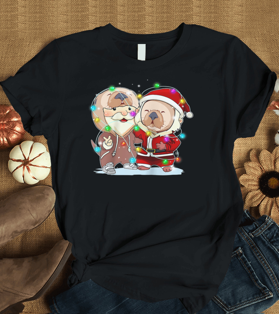 Funny Otter Santa Costume Christmas Lights Fairy T-Shirt