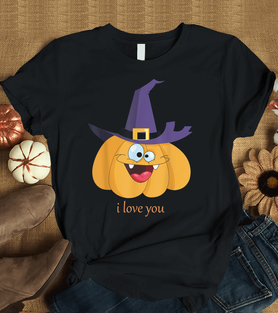 Funny Pumpkin I Love You Witch Hat Happy Face T-Shirt