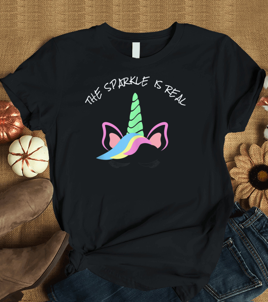 The Sparkle Is Real Unicorn Ears and Rainbow Mane T-Shirt
