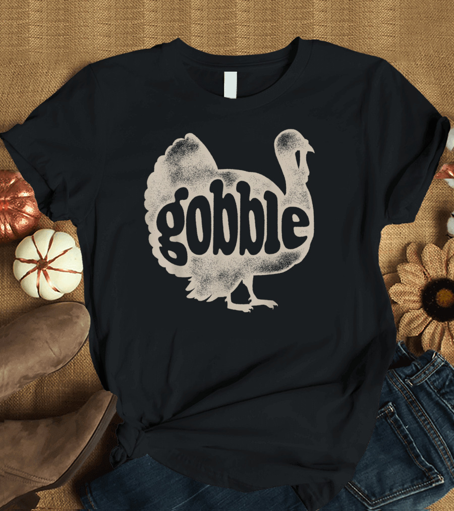 Gobble Text Inside Turkey Silhouette Thanksgiving Day T-Shirt